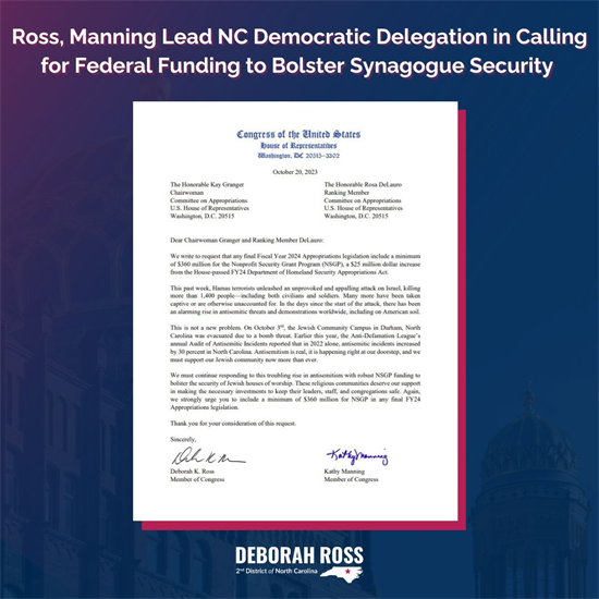 Rep. Ross leads letter calling for synagogue security funding
